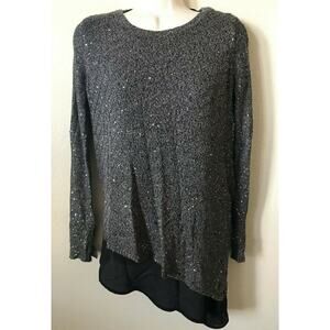 Apt. 9 Gray Sequined Long Sleeve Asymmetrical Lined Sweater Blouse Top Size S